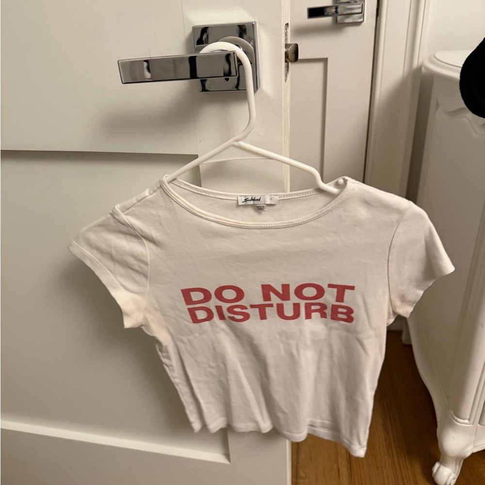 White Crop Top with Red Print